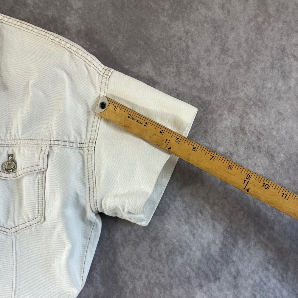 Zara Denim Romper Womens Size Small White Contrast Stitch Short Sleeve Utility - Picture 5 of 11